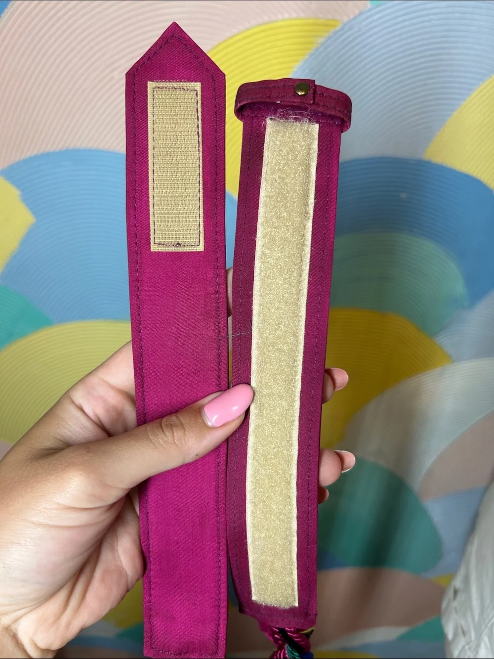 Vintage 1980s Ginnie Johansen Braided Fuchsia Multicolor Rope Belt Gold-Tone